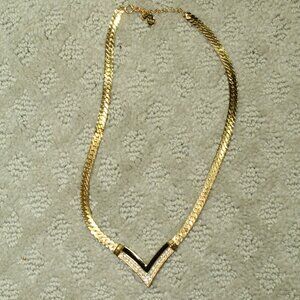 Christian Dior "V" Black Enamel Pave Rhinestone Statement Choker Necklace